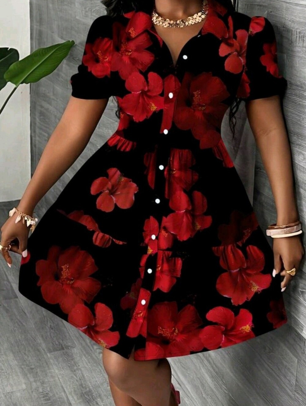XL Hibiscus Button‑Front Dress